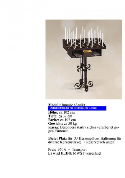 Elektronischer Opferlichtständer Modell = funusie (Antik)