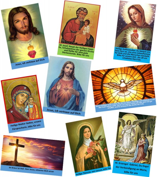 Alle 65 laminierten christlichen Bilder gemischt