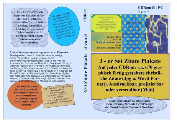 CD-ROM 3 von 3 mit je etwa 670 christlichen Zitate-Plakaten + hunderte Dateien Extras christl. Theme