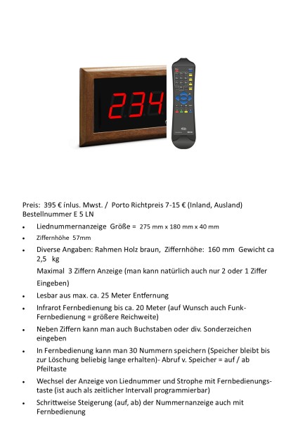 Liednummernanzeige nr 5 ALTERNATIVE ANGEBOTE günstig