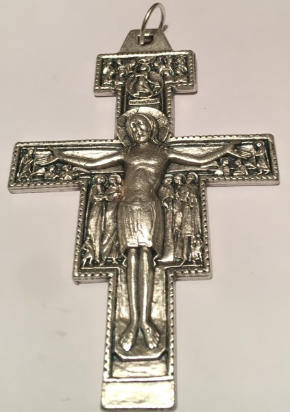 Metallkreuz ca 17 cm von Assisi Franziskus m Bildern zur Bibel