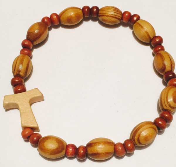 Armband aus Holz -10 Perlen m Tau Kreuz