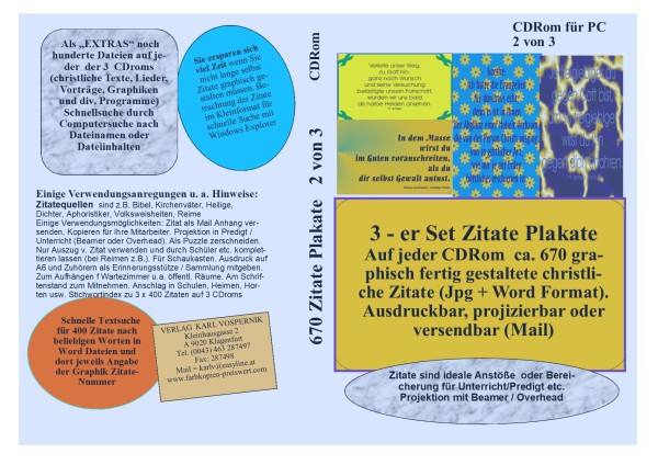 CD-ROM 2 von 3 mit je etwa 670 christlichen Zitate-Plakaten + hunderte Dateien Extras christl. Theme