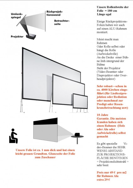 Rückprojektionsfolie (Liedtextprojektion, Bild+Meditation, Rosenkranz, Kreuzweg, Licht-Schattenspiel