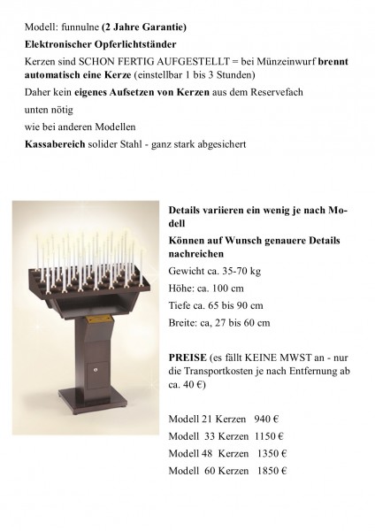 Opferlichtständer Kerze brennt AUTOMATISCH bei Münzeinwurf (1-3 Stunden)