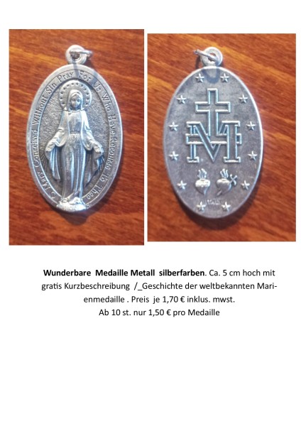 Wundertätige (wunderbare) Medaille gross 5 cm Metall