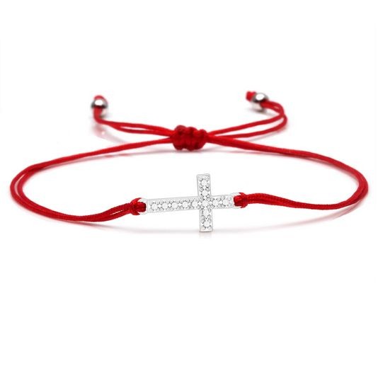 Armband mit Kreuz rot mittels Cordband an Handgrösse anpassbar