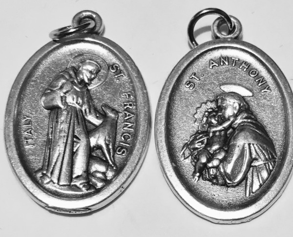 Hl.Franziskus v Assis + Rückseite Hl. Antonus i Medaille Metall ca. 2 cm hoch